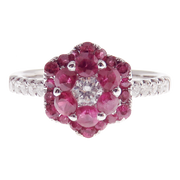 Small Cluster Ruby Flower Earring Ring Set