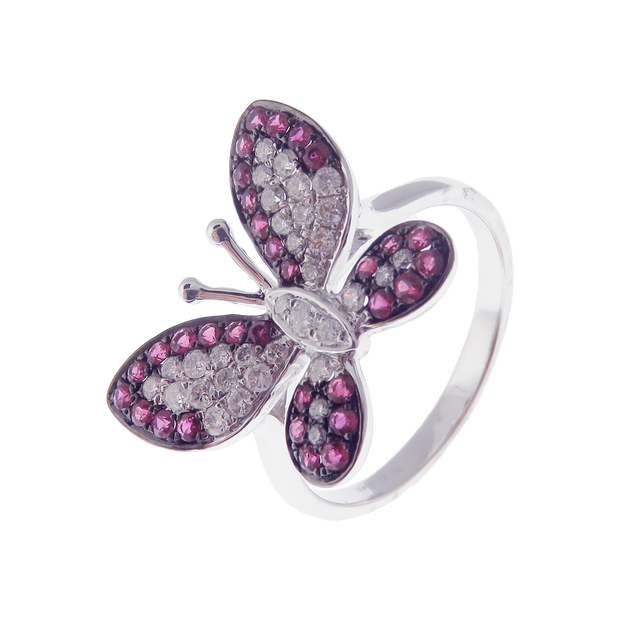 Cute Butterfly Ruby Earring Ring Set