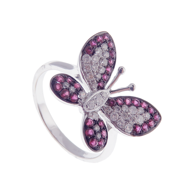 Cute Butterfly Ruby Earring Ring Set