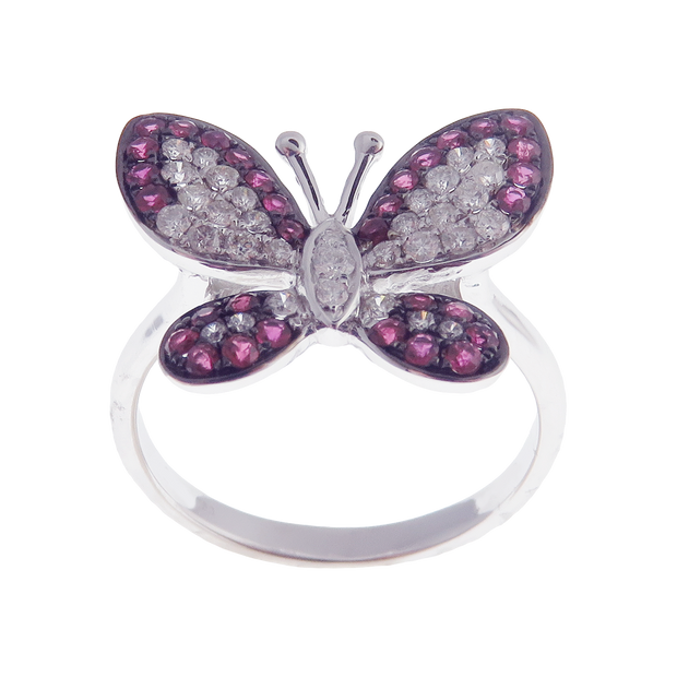 Cute Butterfly Ruby Earring Ring Set