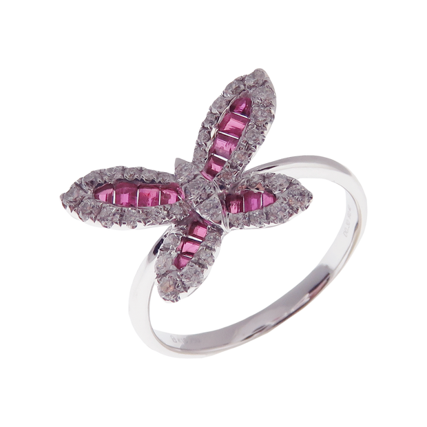 Small Butterfly Ruby Earring Ring Set