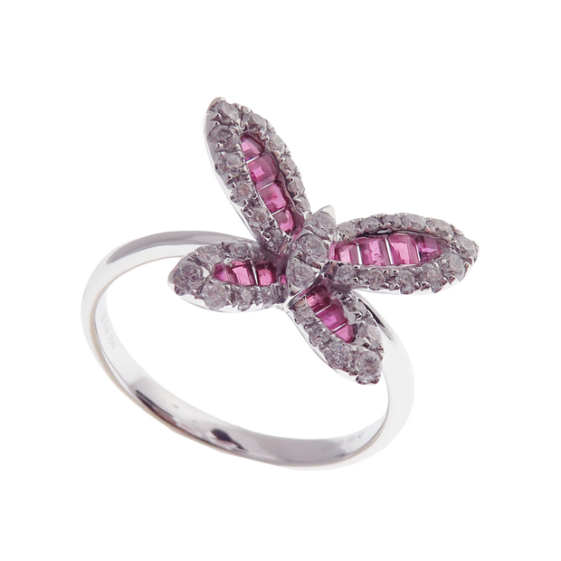 Small Butterfly Ruby Earring Ring Set