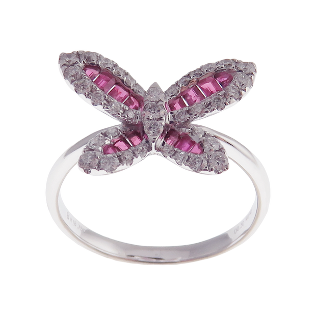 Small Butterfly Ruby Earring Ring Set