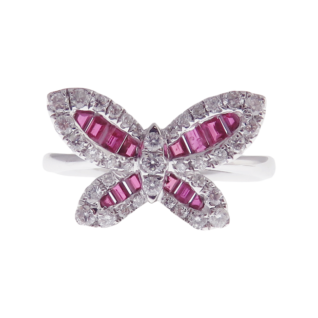 Small Butterfly Ruby Earring Ring Set