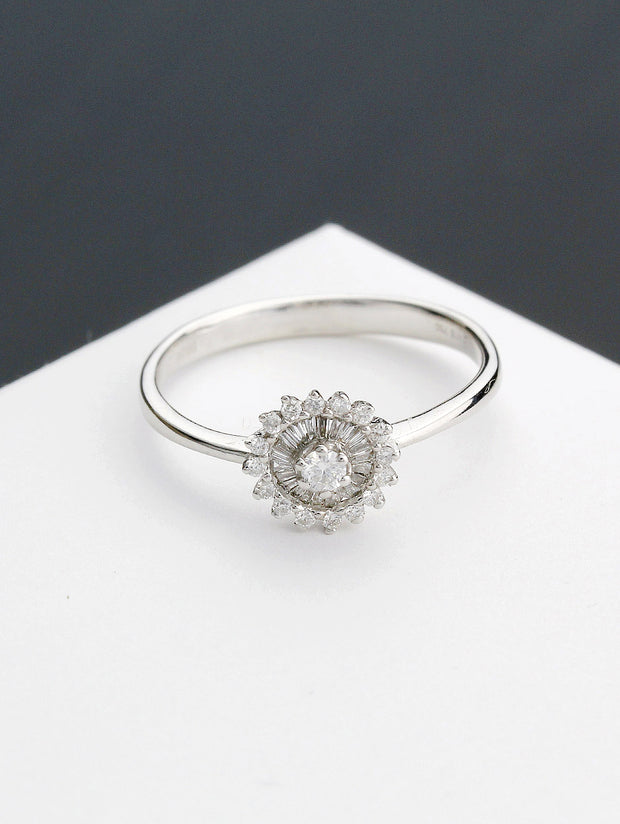 Helios in White Baguette Round Ring