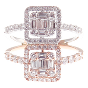 Double Row Modern Baguette Diamond Ring 2-PC Set