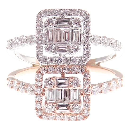 Double Row Modern Baguette Diamond Ring 2-PC Set