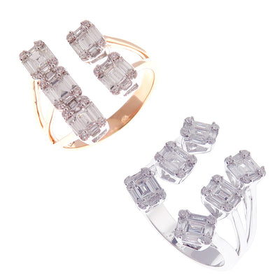 Diamond Baguette Open Ring Set 2-PC