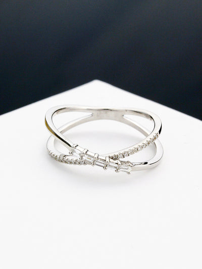 Diamond Baguette Cross-over Ring