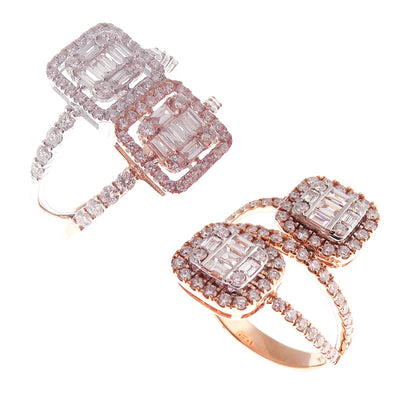 Double Row Modern Baguette Diamond Ring 2-PC Set