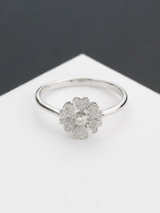 Chloris Almost Flower-6 White-Pave Ring