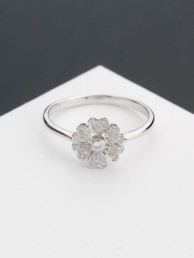 Chloris Almost Flower-6 White-Pave Ring