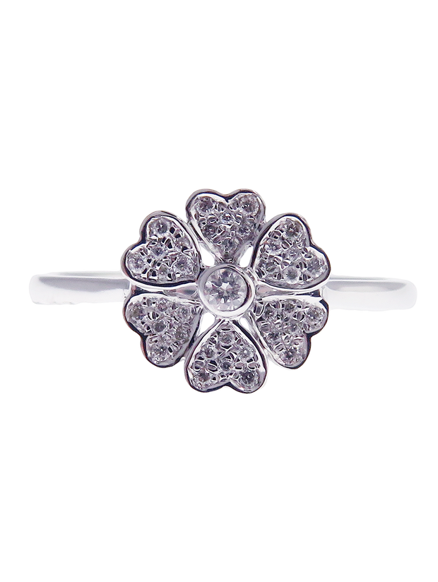 Chloris Almost Flower-6 White-Pave Ring