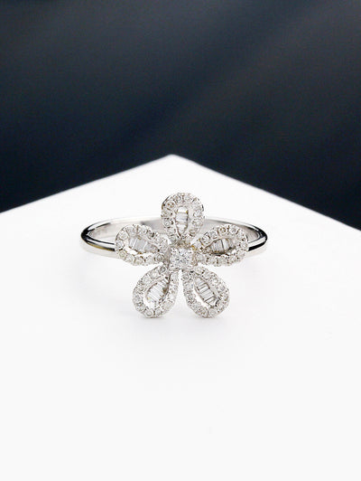 Chloris The Floral-5 White Baguette Ring