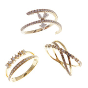 Open Ring Double Band Diamond 3-PC Ring Set