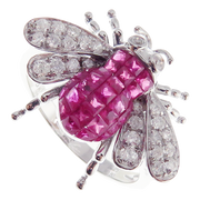 Small Ruby Invisible Bee Earring Ring Set