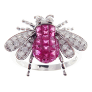 Small Ruby Invisible Bee Earring Ring Set