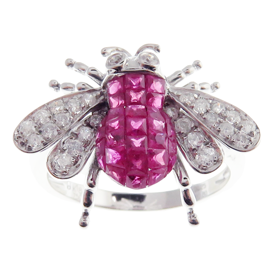 Small Ruby Invisible Bee Earring Ring Set