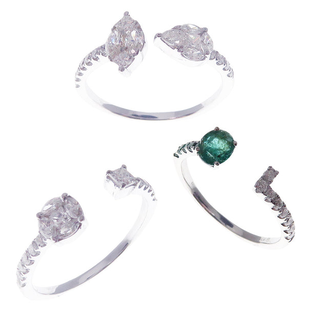 Mixed Diamond Color Open Ring 3-PC Set