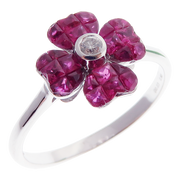 Small Flower Invisible Ruby Earring Ring Set