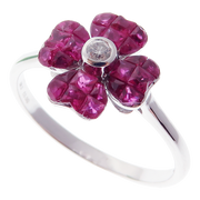 Small Flower Invisible Ruby Earring Ring Set