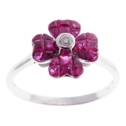 Small Flower Invisible Ruby Earring Ring Set