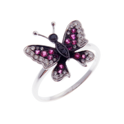 Small Butterfly Ruby Earring Ring Set