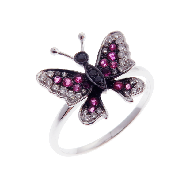 Small Butterfly Ruby Earring Ring Set