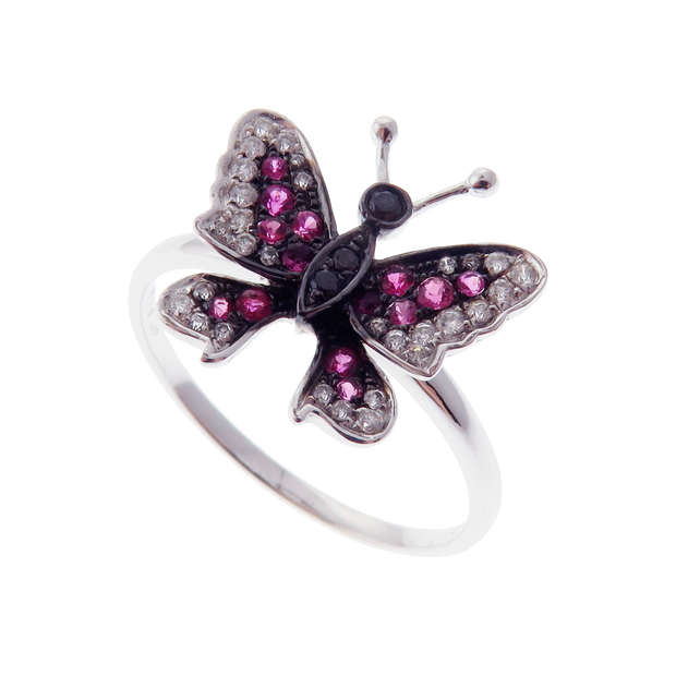 Small Butterfly Ruby Earring Ring Set