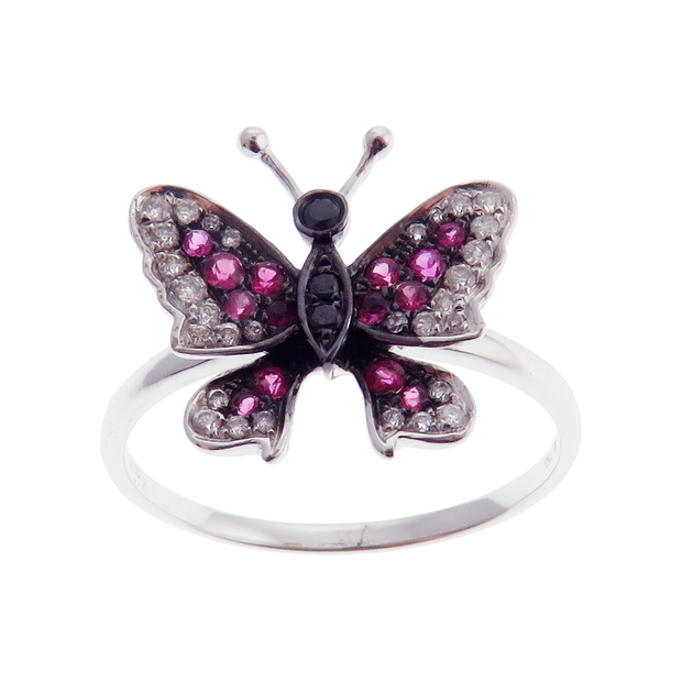 Small Butterfly Ruby Earring Ring Set