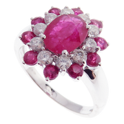 Flower Motif Oval Ruby Earring Ring Set