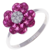 Small Four-Leaf Ruby Invisible Earring Ring Set