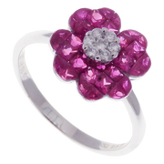 Small Four-Leaf Ruby Invisible Earring Ring Set