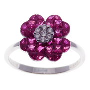 Small Four-Leaf Ruby Invisible Earring Ring Set