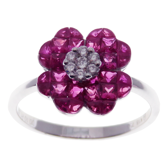 Small Four-Leaf Ruby Invisible Earring Ring Set